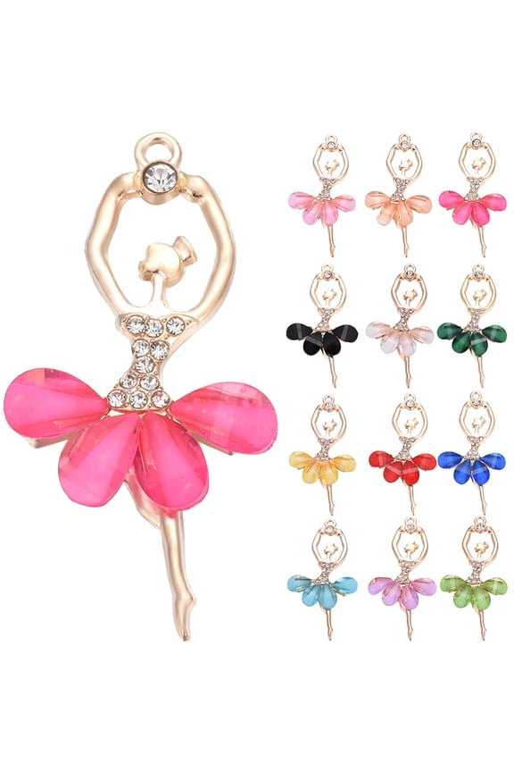 1 Box 24Pcs 12 Colors Ballerina Charm Dancing Charms Bulk Colorful Metal Alloy Resin Ballet Dance Dancers Dangle Charm for Jewelry Making Charms Earrings Necklace DIY Crafts Supplies DIY