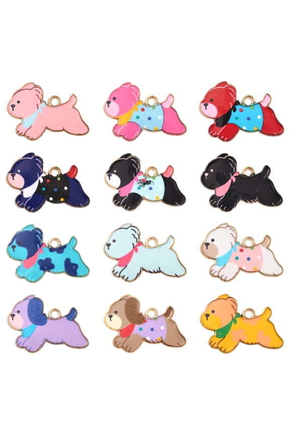 1 Box 24Pcs 12 Colors Dog Enamel Charm Puppy Charms Bulk Alloy Cute Animal Cartoon Pet Dogs Pendants