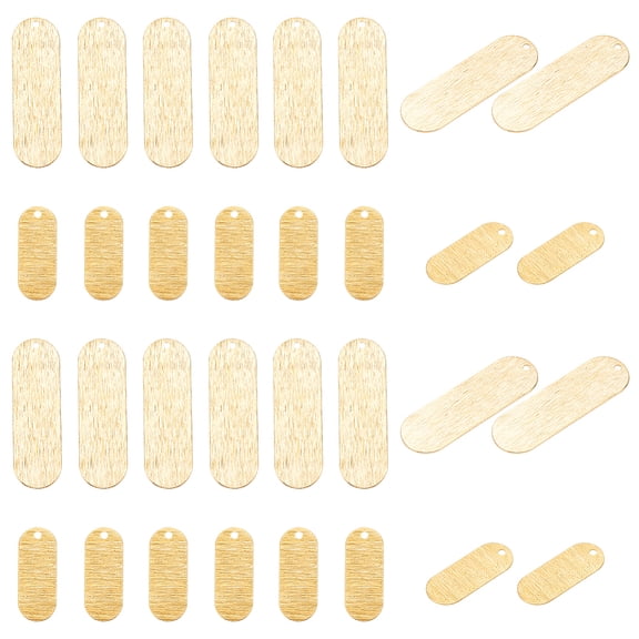 1 Box 24Pcs 2 Style Brass Pendants Oval Charm Raw(Unplated) 20~32x8~10x0.5mm Hole: 1.4mm 12pcs/style