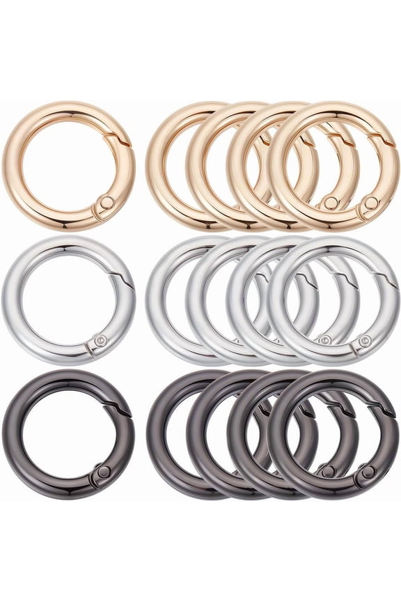 1 Box 24Pcs 3 Colors 1 Inch 25mm Spring O Ring Clip Keychain Round Carabiner Clip Bulk Large Metal Alloy Black Gold Silver Ring Snap Hooks for Keyrings Buckle Bags Keys Purses DIY Accessory DIY