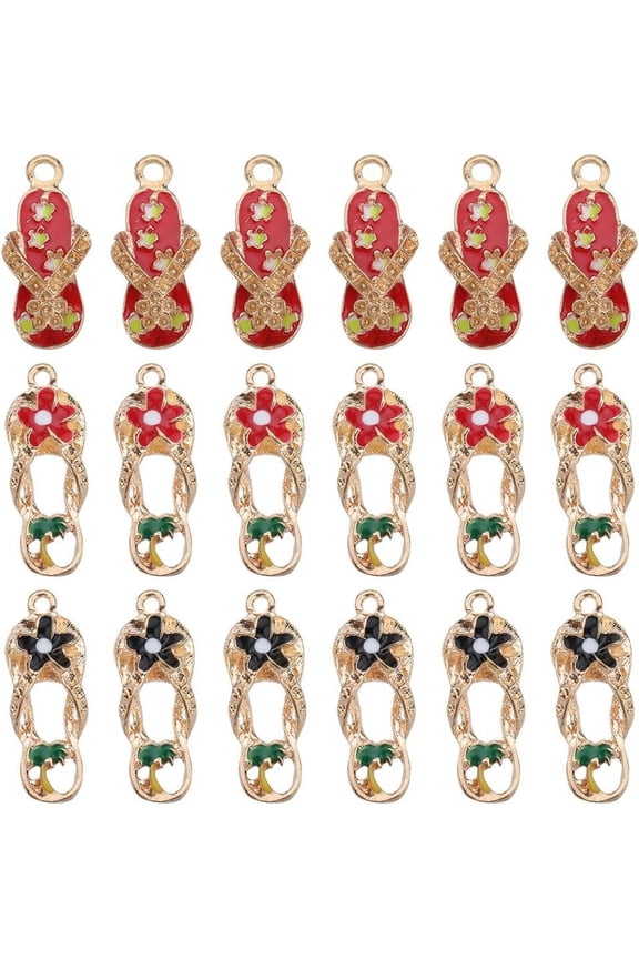 1 Box 24Pcs 3 Colors Flip Flop Charms Bulk Slipper Charms Enamel Alloy Mini Flower Gold Summer Beach Flip-Flops Shoes Charm