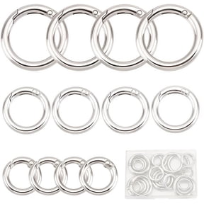 1 Box 24Pcs 3 Sizes Spring O Rings Bulk Silver Round Carabiners Spring Gate Ring Spring Ring Clasps O Ring Clasp Connector Findings