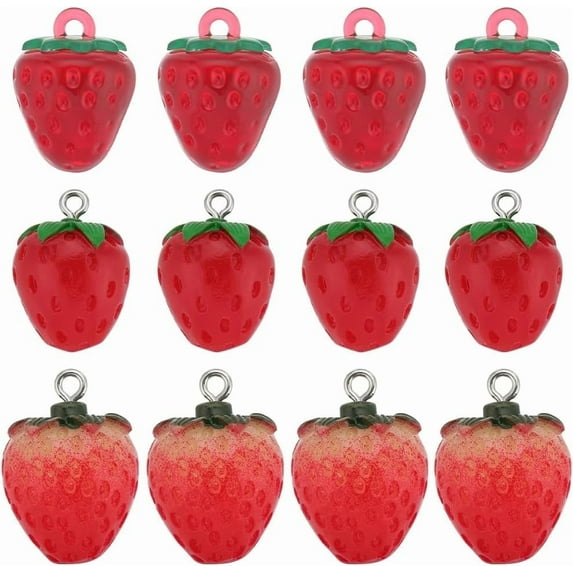 1 Box 24Pcs 3 Styles Resin Strawberry Charms Bulk Strawberries Charm Small Simulation Lucky Fruit Red Berry Charm for Jewelry Making Charms Supplies DIY Necklace Bracelet Earrings Adult