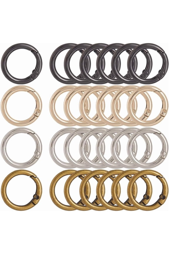 1 Box 24Pcs 4 Colors Spring Gate Rings Round Snap Hook Carabiner Clip Gold Silver Metal Circle Opening Trigger O Ring Keyring Buckle Clasps for Purse Jewelry Bags Lanyard Keychain DIY Crafts