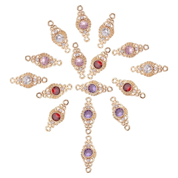 1 Box 24Pcs 4 Style Brass Micro Pave Cubic Zirconia Links Connectors with Glass Horse Eye Long-Lasting Plated Light Gold 19.5x8x3mm Hole: 1.2mm