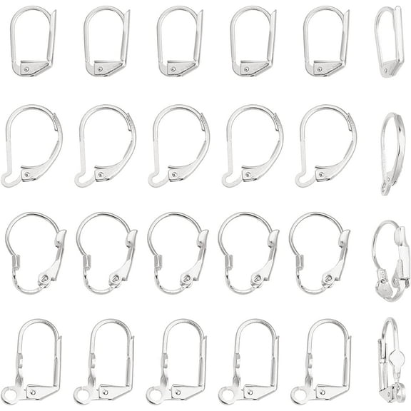 1 Box 24Pcs 4 Styles Leverback Earring Findings Leverback French Ear Hooks Wire Earring Findings for Jewelry Making DIY Craft Making Silver for making