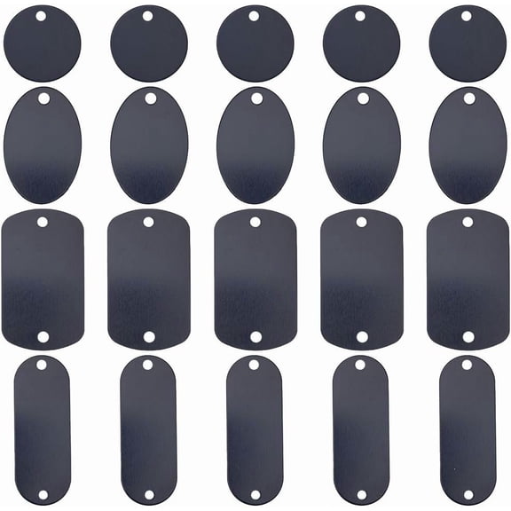 1 Box 24Pcs 4 Styles Stamping Blanks Tag Charms Bulk Aluminum Metal Engraving Black Blank Stamp Connectors Black Dog Pet Tags Charms for Jewelry Making Charms Women DIY Necklace Earring for DIY