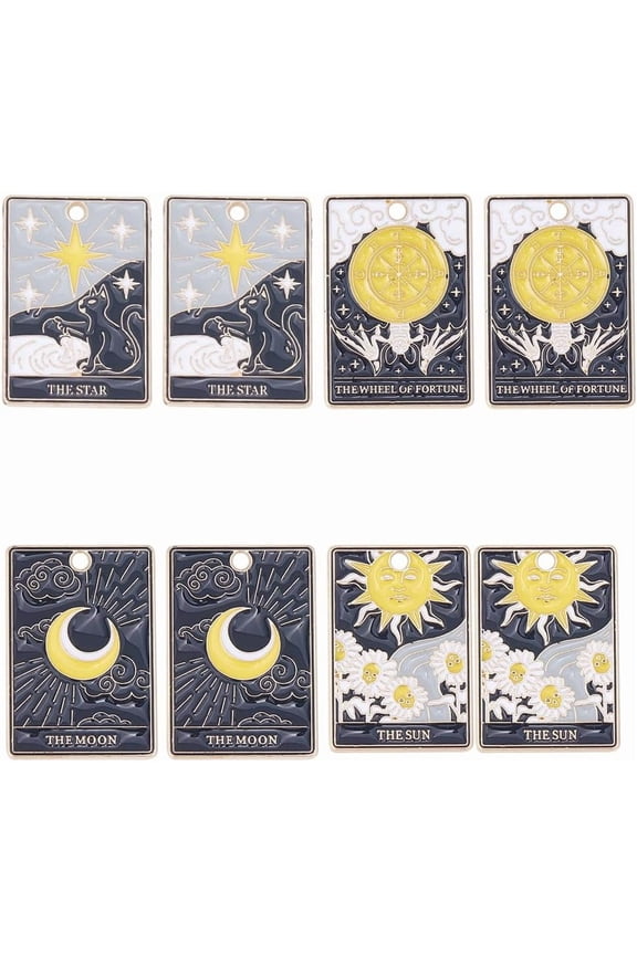 1 Box 24Pcs 4 Styles Tarot Card Charms Tarot Charms Bulk Enamel Rectangle Sun Star Hand Moon Witch Black Gothic Charm for Jewelry Making Charms Women DIY Necklaces Earrings