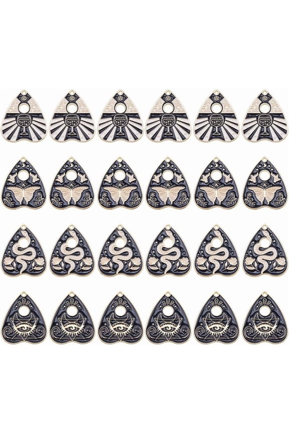 1 Box 24Pcs 4 Styles Tarot Charms Ouijas Charms Bulk Black Gold Alloy Enamel Halloween Spirit Board Butterfly Magic Charms Charms Supplies DIY Crafting Necklace Bracelets