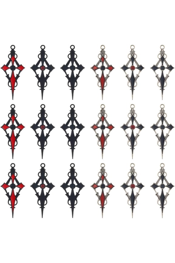 1 Box 24Pcs 6 Color Gothic Charms Bulk Red Black Rosary Silver Alloy Rhinestone Enamel Crosses Charm