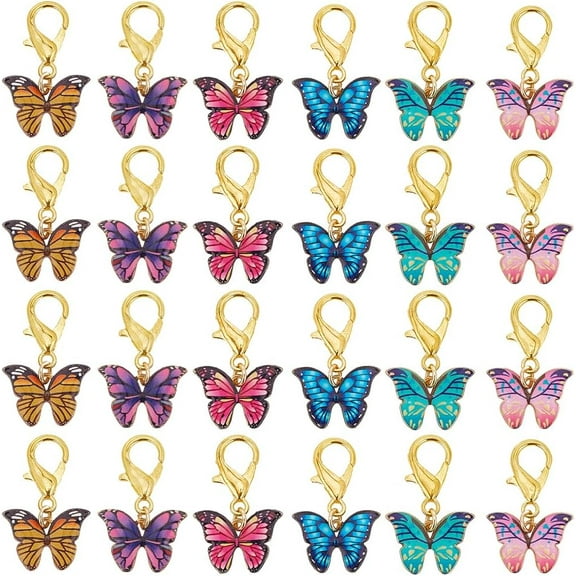 1 Box 24Pcs 6 Colors Butterfly Shoe Charm Animal Shoe Charms Bulk Gold Alloy Enamel Animals Butterflies Decoration Shoelace Charm with Lobster Claw Clasps for DIY Sneakers Shoes Supplies Colorful