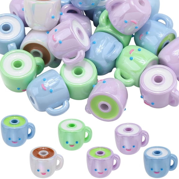 1 Box 24Pcs 6 Styles Coffee Cup Beads Bulk Tea Cup Beads Small Mini Plastic Mixed Color Opaque Smiling Cute Spacers