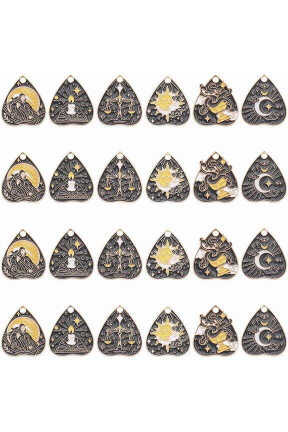 1 Box 24Pcs 6 Styles Enamel Gothic Charms Moon Tarot Charm Bulk Heart Black Alloy Sun Cloud Book Balance Tarot Pendants