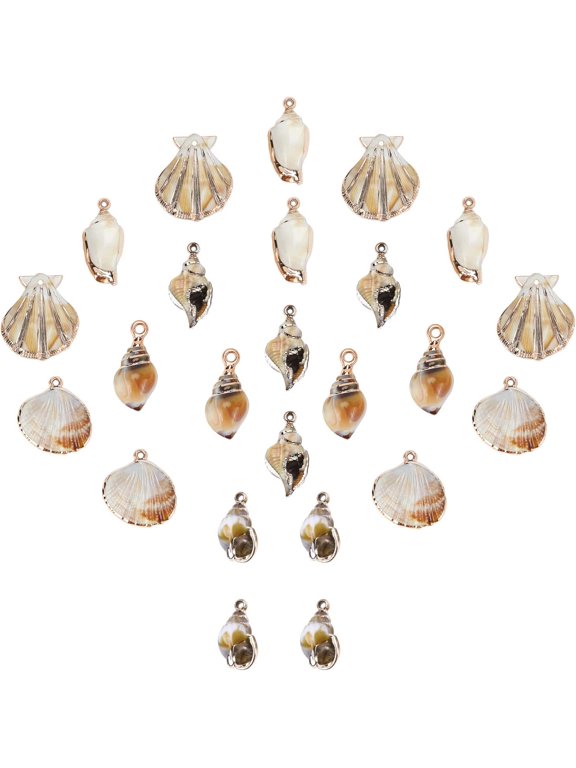 1 Box 24Pcs 6 Styles Sea Shell Pendants Electroplated Shell Charms Imitation Gemstone Style Spiral Shell Acrylic Charm for Women DIY Earring Necklace Bracelet Jewellery Making DIY