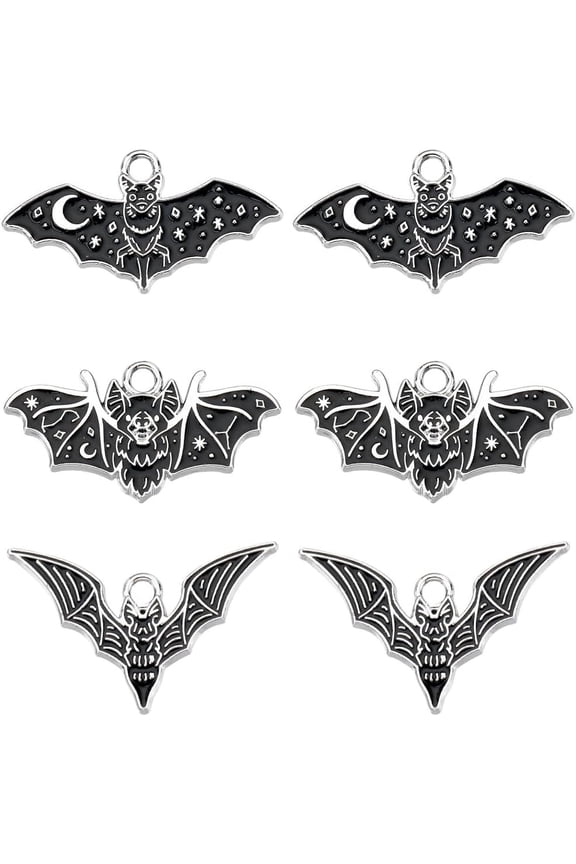 1 Box 24Pcs Bat Charms Gothic Black Enamel Bats Wing Charm Blood Sucking Animal Flittermouse Charms Crescent Moon Star Silver Tone Bat Vampire Charm for Jewelry Making Charms