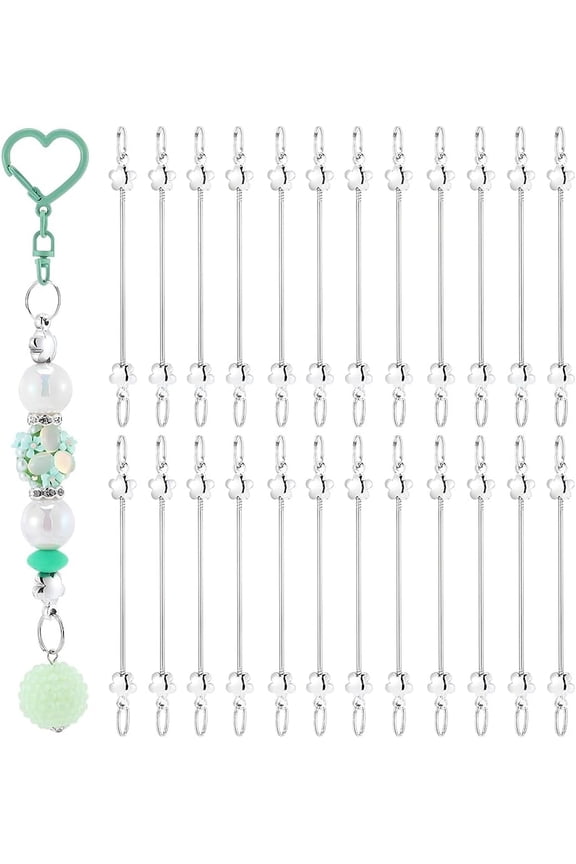 1 Box 24Pcs Blank Beaded Keychain Bars Silver Keychain Bars 89mm Stainless Steel Flower Blanks Beadable Charms Key Chains Supplies