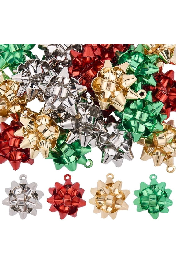 1 Box 24Pcs Christmas Charms Xmas Alloy Charms 3D Red Green Gold Metallic Bows Charms Christmas Ribbon Charms for Jewelry Making Charms DIY Gifts Holiday Bracelet Necklace Earrings