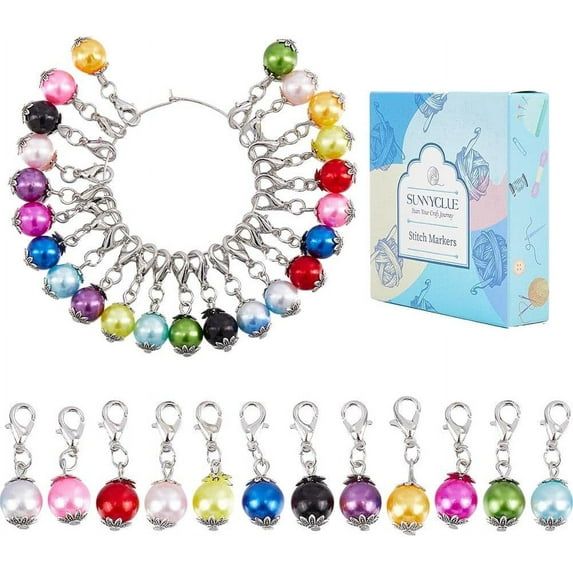 1 Box 24Pcs Crochet Stitch Markers Knitting Markers Pearl Knitting Markers Charms Metal Pearl Leverback Knitting Charms