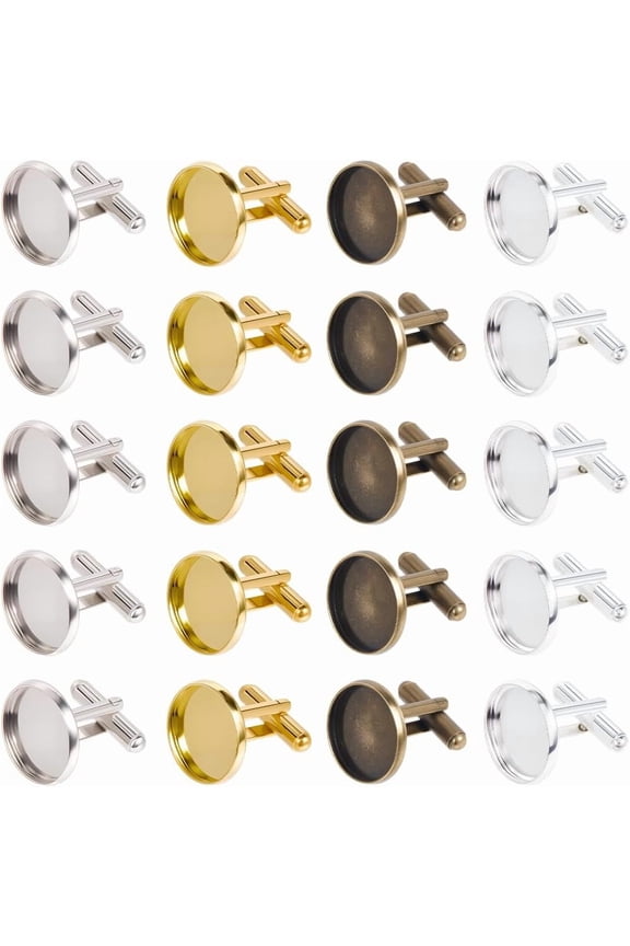 1 Box 24Pcs Cufflink Blanks Round Cufflinks Blank Bezel Tray Cabochons Button Setting for Jewelry Making DIY Crafts Accessories for DIY handcrafting