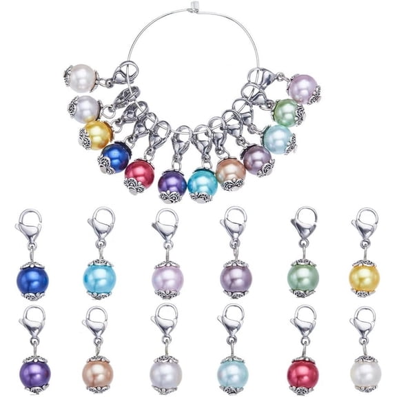 1 Box 24Pcs Locking Stitch Marker Knitting Markers Charms Glass Pearl Locking Stitch Markers Lobster Claw Clasps Knitting Charms for Knitting Weaving Sewing Needleworks