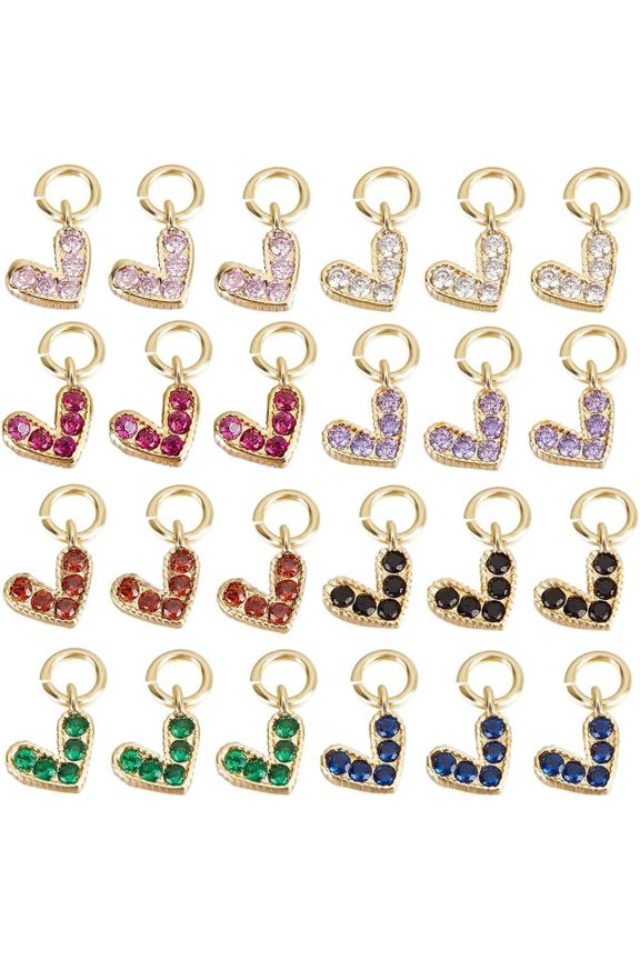 1 Box 24Pcs Mini Love Heart Charms 18K Gold Plated Dangle Cubic Zirconia Pendant Charms Craft Supplies for DIY DIY Jewelry Making