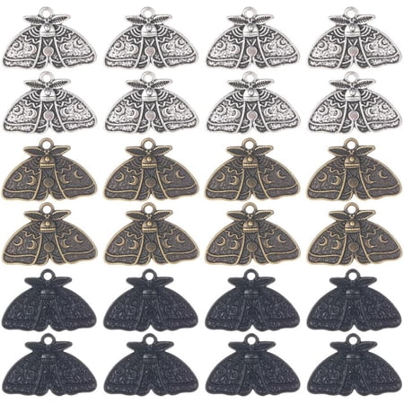 1 Box 24Pcs Moth Charms Moth Charm Bulk Moon Phase Charms Gothic Lucky Animal Insect Charm Lunar Moons Charms for Jewelry Making Charms DIY Crafts Handmade Gift Women Adults Mixed Color