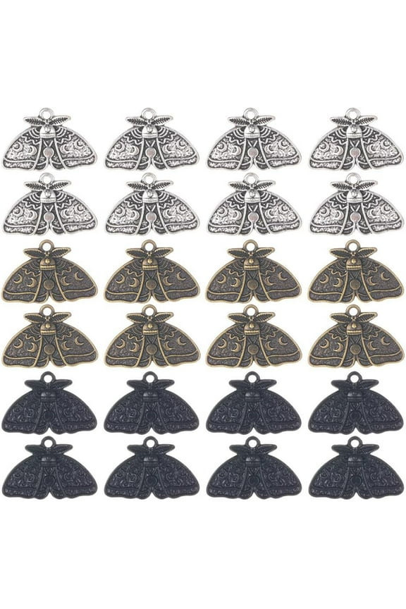 1 Box 24Pcs Moth Charms Moth Charm Bulk Moon Phase Charms Gothic Lucky Animal Insect Charm Lunar Moons Charms for Jewelry Making Charms DIY Crafts Handmade Gift Women Adults for diy