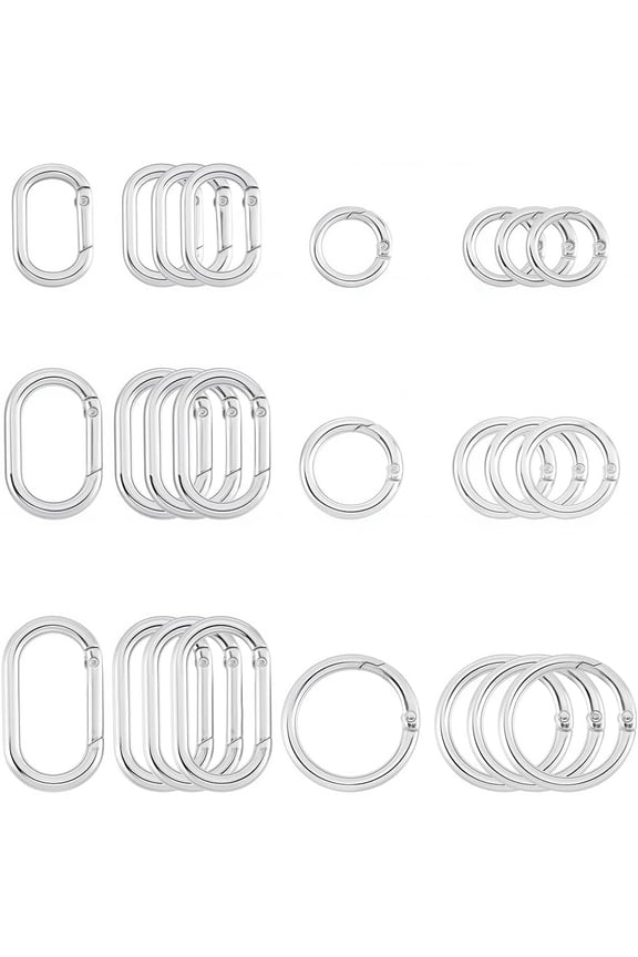 1 Box 24Pcs Oval Keychain Ring Round Round Spring O Rings Silver Alloy Small Smooth Open Snap Hook Buckle Circle O Rings for Jewelry Making Bags Purse Keychain Lanyard Supplies DIY Crafts Gray