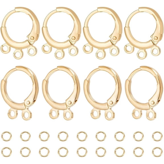 1 Box 24Pcs Round Leverback Earwires 18K Gold Plated Brass Multi-hole Earring Hook 2 Style Open Loop with 50Pcs Dangle Jump Rings for Jewelry Making Mixed Color