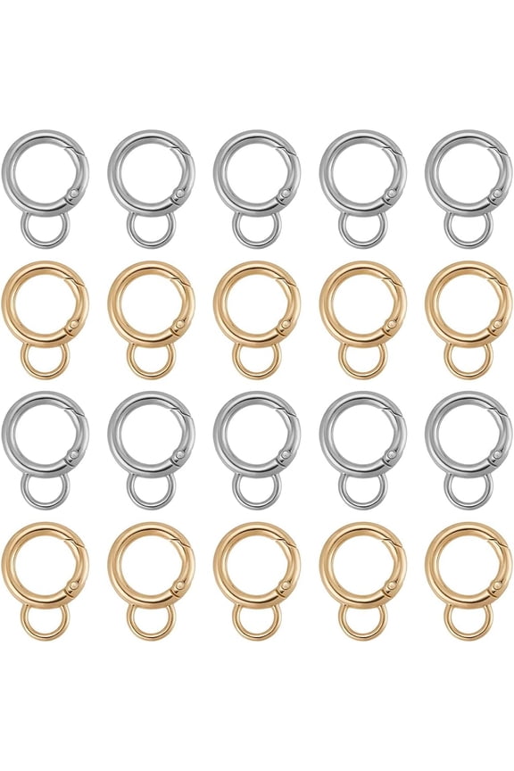 1 Box 24Pcs Spring O Ring Keychain Round Snap Buckle Alloy Gold Silver Gate Rings Round Clip Hook Trigger Keyring for Keychain Buckle Bags Purses Handbag Ornaments Decor DIY Supplies Colorful