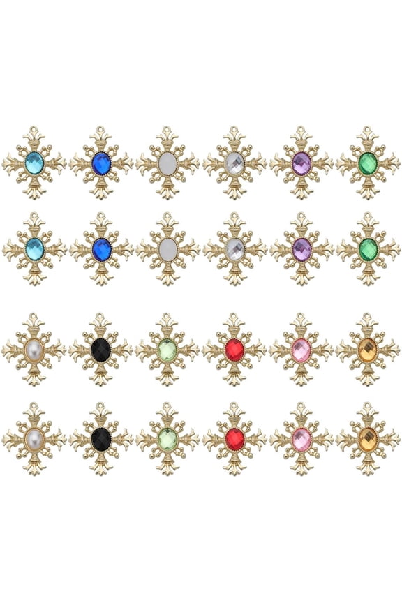 1 Box 24Pcs Sun Charms Golden Baroque Style Charms Bulk Colorful Imitation Wedding Bridal Bouquet Rhinestone Charm