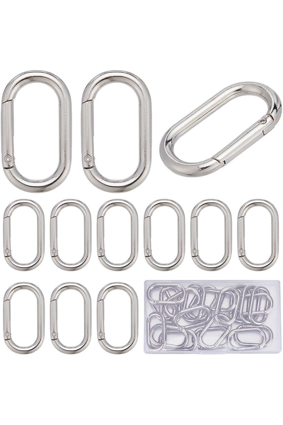 1 Box 24Pcs Trigger Spring O Rings O Ring Clips 44x25mm Rounded Rectangle Purse Ring Clip Clasps Spring Key Ring Carabiner Clips Keyring Snap Hooks Buckles for Jewelry Clasps DIY Crafts