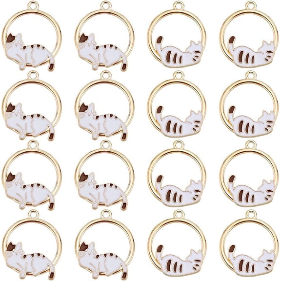 1 Box 24Pcs White Cat Charm Gold Cat Charms Bulk Mini Cats Cute Alloy Enamel Animal Pet Charms Animals Kitty Charm