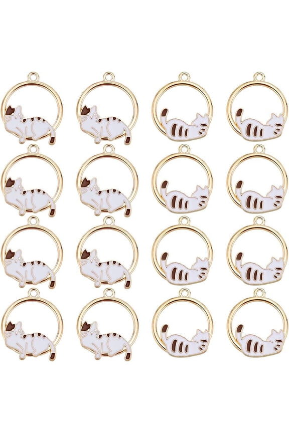 1 Box 24Pcs White Cat Charm Gold Cat Charms Bulk Mini Cats Cute Alloy Enamel Animal Pet Charms Animals Kitty Charm