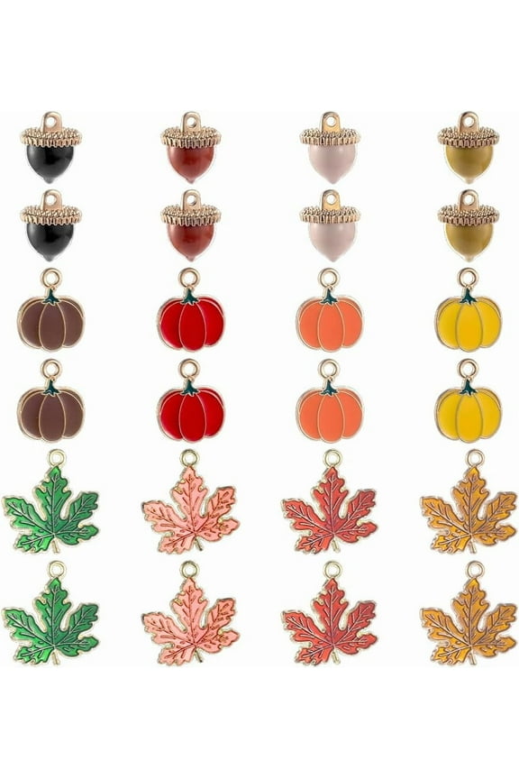 1 Box 24pcs Fall Charms Bulk Maple Leaf Charm Alloy Enamel Autumn Charms Thanksgiving Leaves Pumpkin Nut Charm