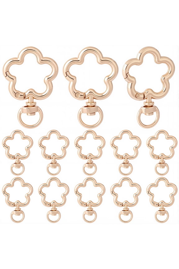 1 Box 24pcs Flower Key Clasp Swivel Keychain Clasp Alloy Light Gold Floral Cute Blossom Shaped Lanyard Trigger Lobster Claw Clip Hook Bulk