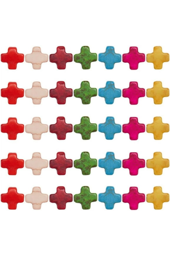 1 Box 250Pcs Beads Mini Small Colorful Charms Bulk Easter Turquoise Stone Bead Tiny Pocket Crosses Crucifix Loose Spacer Beads for Jewelry Making Beading Kits Colorful