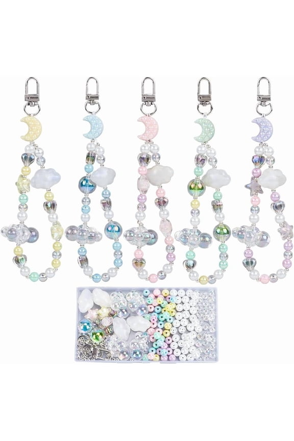 1 Box 250Pcs DIY 5 Sets Phone Charms Kit Phone Charm Strap Kit Colorful Spacer Beads Phone Keychain Charm for Women Adult Keychains Moblie Phone Case Bag Camera Decor Colorful DIY