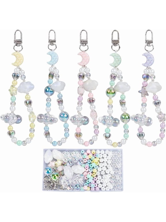 1 Box 250Pcs DIY 5 Sets Phone Charms Kit Phone Charm Strap Kit Moon Star Phone Charms Colorful Spacer Beads Phone Keychain Charm Creative Craft