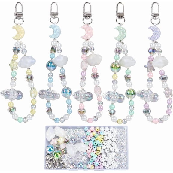 1 Box 250Pcs DIY 5 Sets Phone Charms Kit Phone Charm Strap Kit Moon Star Phone Charms Colorful Spacer Beads Phone Keychain Charm for Women Adult Keychains Moblie Phone Case Bag Camera Decor