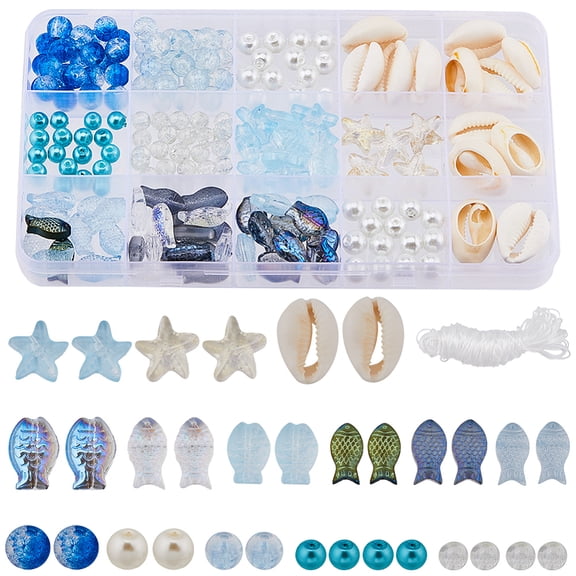 1 Box 251Pcs Fish Glass Beads Starfish Beads Bulk Natural Seashell Beads Summer Ocean Sea Animal Beading Double Sided Small Fish