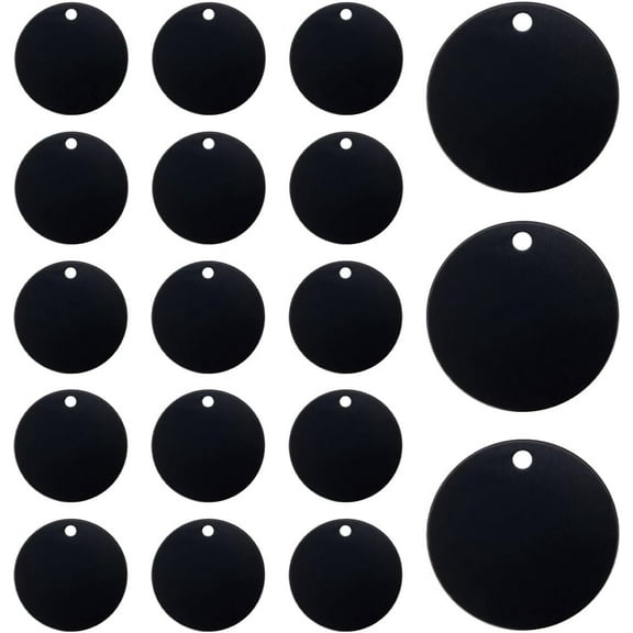 1 Box 25Pcs Black Blank Tags Aluminum Stamping Blanks Metal Flat Round Engraved Circle Cat Dog Pet Name Blank Charms for Jewelry Making Engraving Pets ID Tag Necklace DIY Decorative Crafts
