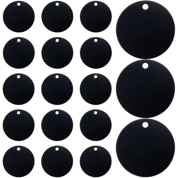 1 Box 25Pcs Round Stamping Blanks Metal Blank Tags Aluminum Black Circle Engraved Cat Dog Pet Name Tag Charms for Jewelry Making Engraving Pets ID Tag Necklaces Bracelets DIY Decorative Craft Black