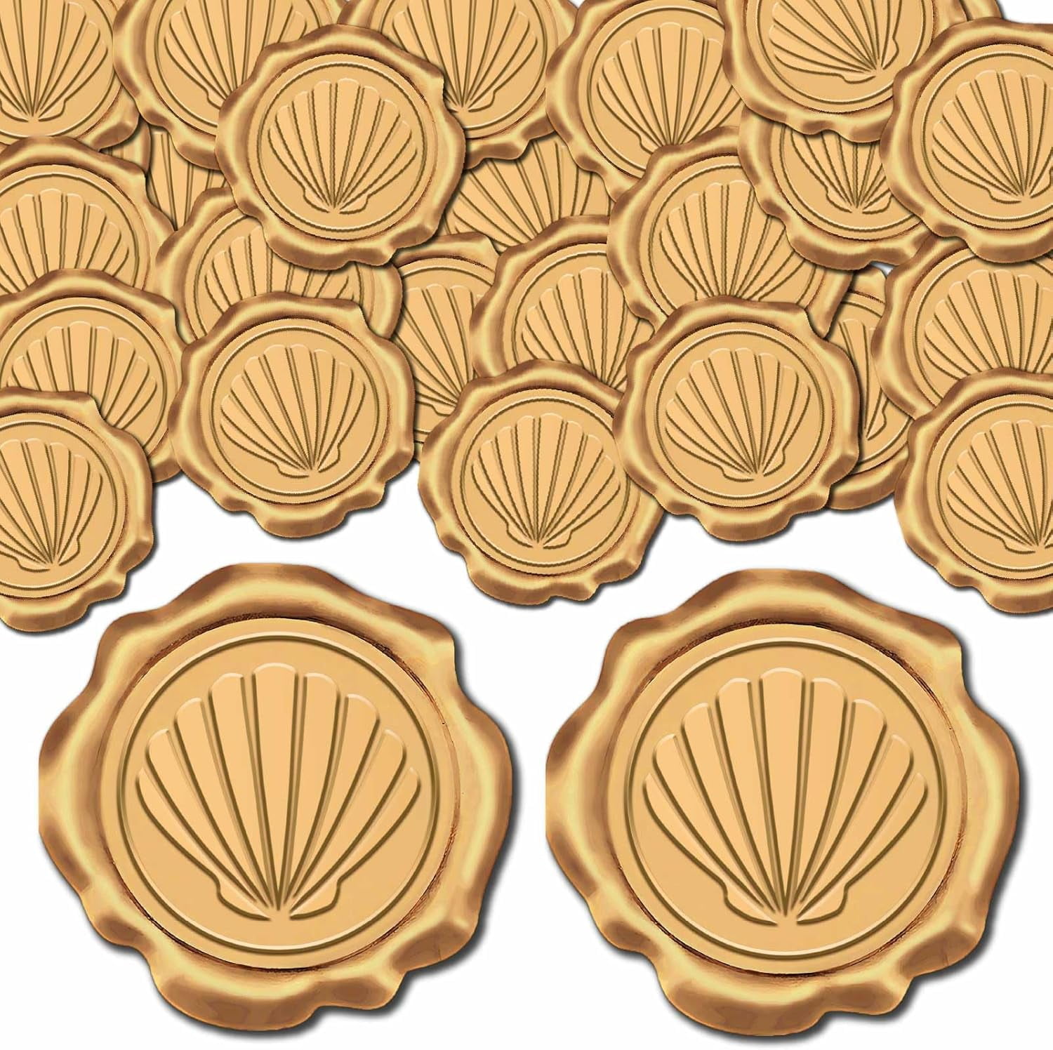 Sea Shell Label 1 Box 25pcs Sea Shell Wax Seal Stickers Gold Seashell Adhesive Envelope ...