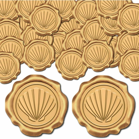1 Box 25pcs Sea Shell Wax Seal Stickers Gold Seashell Adhesive Envelope Sealing Stickers Ocean Wax Stamp Seal Sticker Label for Invitation Card Envelope Decor Birthday Party Scrapbook