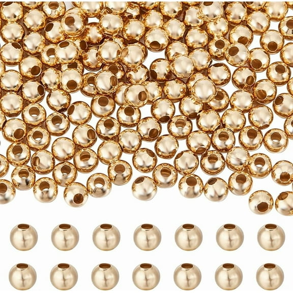 1 Box 260Pcs Round Spacer Beads 24K Gold Plated Brass 5mm Smooth Loose Ball Beads for Jewellery Making Charms Findings DIY Craft Silver