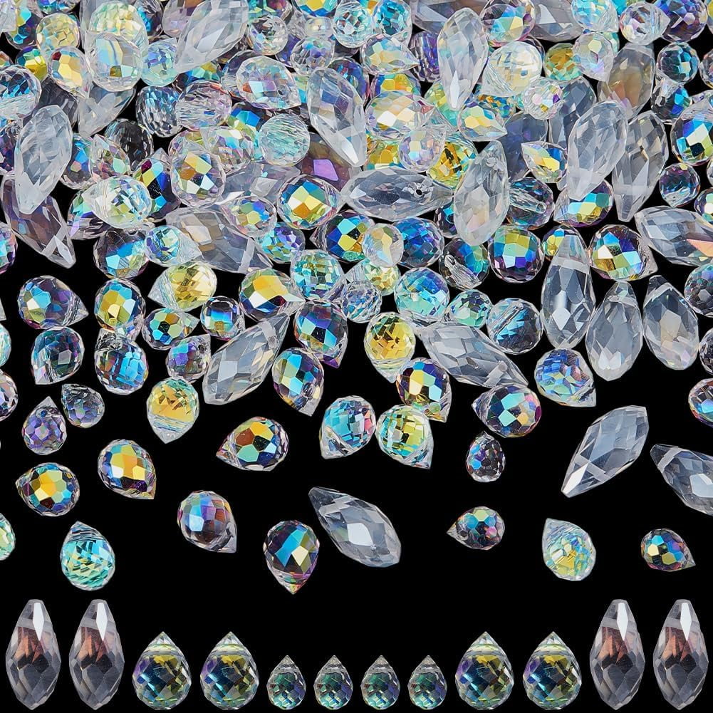 260-Piece Teardrop Glass Beads – Clear AB Faceted Briolette Spacer Beads For Jewelry Making, DIY Crafts, Chandeliers
