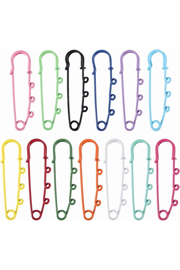 1 Box 26Pcs 13 Colors Colorful Safety Pin Kilt Pins Bulk Metal Iron Heavy Duty Fastener Loops Clasp Kilts Brooches Findings with 3 Holes for DIY handcrafting