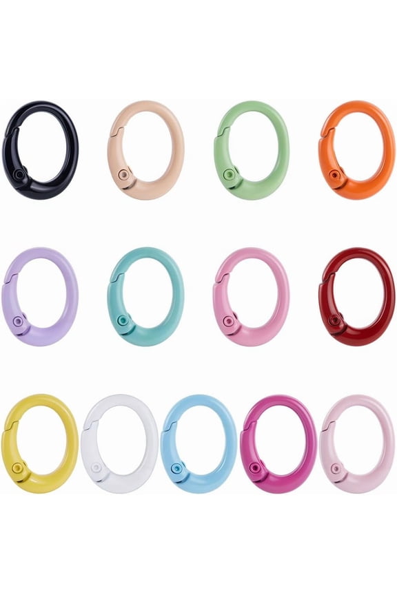 1 Box 26Pcs 13 Colors Spring Gate Rings Oval Ring Clip Bulk Metal Alloy Colorful Round Carabiner O Keychain Key Ring Snap Clips Buckle for Keys Bags Purses Handbag DIY Crafts Accessories
