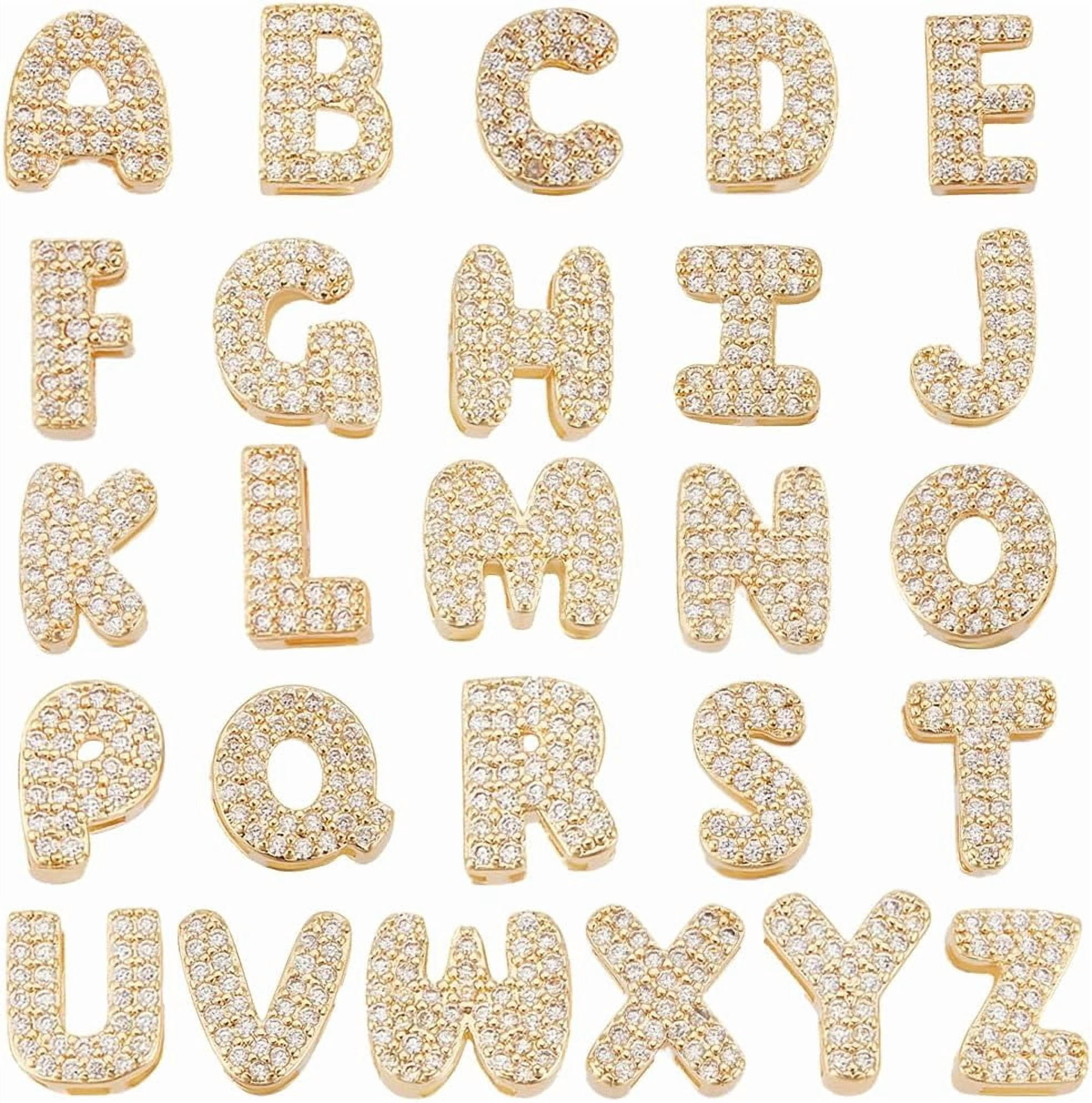 1 Box 26Pcs 26 Styles Cubic Zirconia Letter Charms 18K Gold Plated Brass A-Z Alphabet Charms Beads for Bracelets Necklace Wristbands DIY Jewelry Making Clear DIY